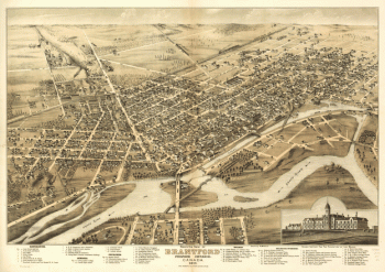 Bird's eye view of Brantford, province Ontario, Canada 1875