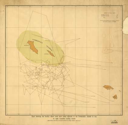 Chart showing the locality where seals were taken adjacent to the Commander Islands in 1892