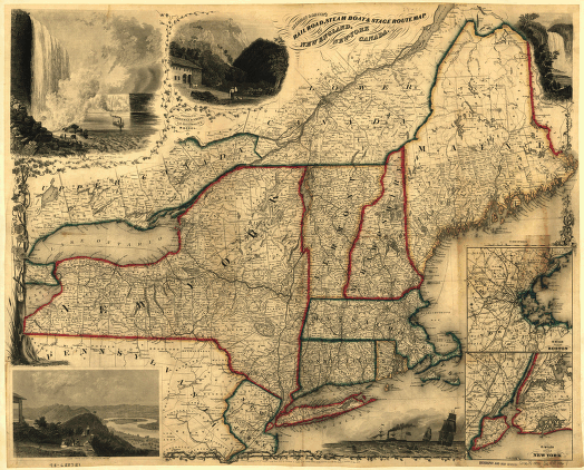 Sherman & Smith's railroad, steam boat & stage route map of New England, New-York and Canada
