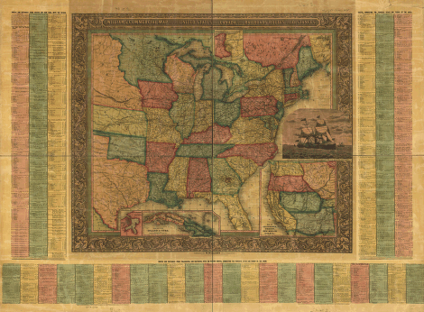 Williams' commercial map of the United States and Canada with railroads, routes and distances