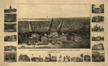 Birds eye view of the city of Washington from the dome of the U.S. Capitol
