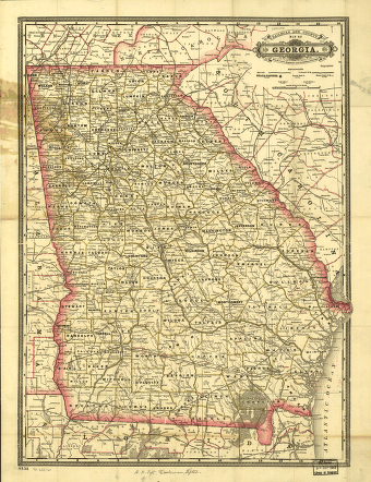 Indexed railroad and county map of Georgia.