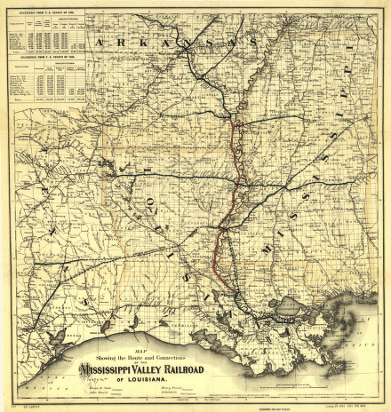 Route and connections of the Mississippi Valley Railroad of Louisiana