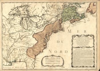 Carte du Canada et de la Louisiane qui forment la Nouvelle France et des colonies angloises ou sont representez les pays contestez.