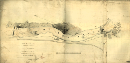 Sketch of the two breakwaters above Alexandria in the Red River