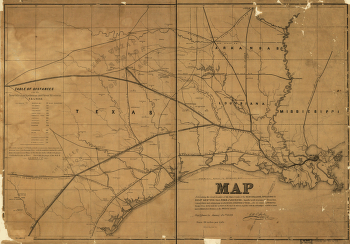 Map exhibiting the fixed location of the main trunk of the New-Orleans, Opelousas & Great Western Railroad of Louisiana