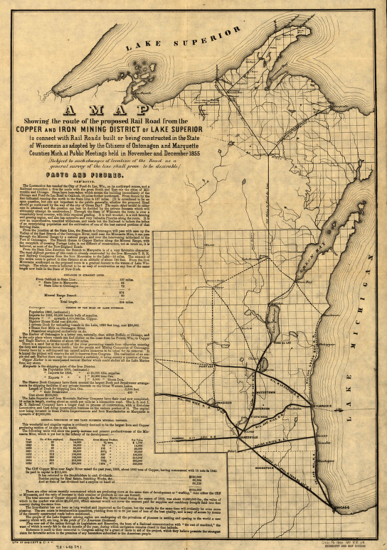 Route of the proposed rail road from the Copper and Iron Mining District of Lake Superior