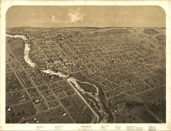 Niles, Berrien County, Michigan. Drawn & published by A. Ruger.