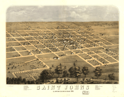 Saint Johns, Clinton Co., Michigan 1868. Drawn by A. Ruger.