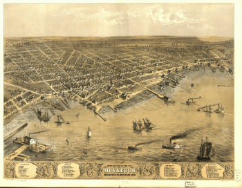 Bird's eye view of the city of Muskegon, Muskegon Co., Michigan 1868. Drawn by A. Ruger.
