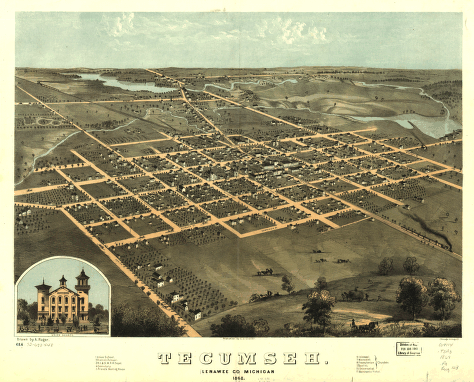 Tecumseh, Lenawee Co., Michigan 1868. Drawn by A. Ruger. Chicago Lithogr. Co.