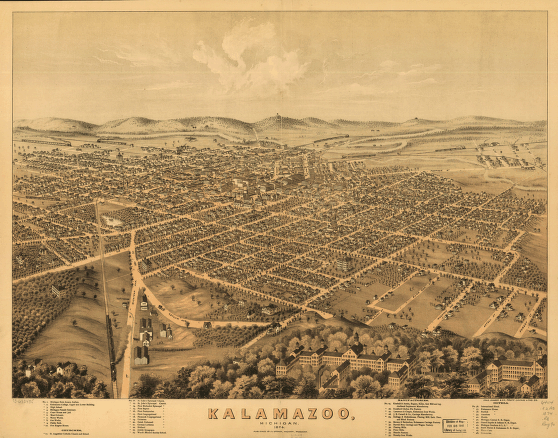 Kalamazoo, Michigan 1874. Chas. Shober & Co. props. Chicago Litho. Co.