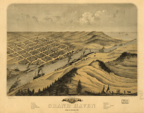 Birds eye view of the city of Grand Haven, Ottawa Co., Michigan 1868