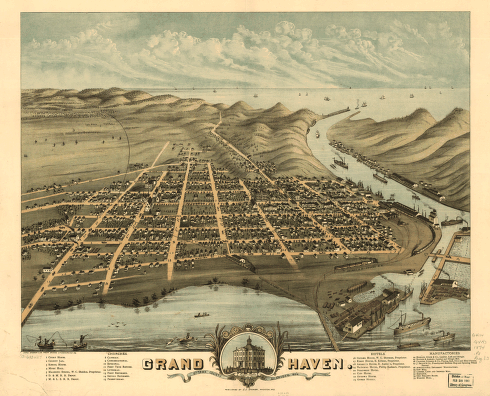 Grand Haven, Ottawa County, Michigan 1874. Chas. Shober & Co. props. Chicago Lithographing Co.