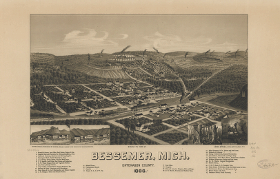 Bird's eye view of Bessemer, Mich., Ontonagon County 1886. Beck & Pauli, litho.