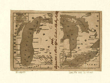 Railroads in Michigan, with steamboat routes on the Great Lakes