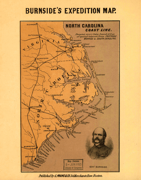 North Carolina coast line. Showing every inlet, sound & bay of special interest, from Fortress Monroe to South Carolina.