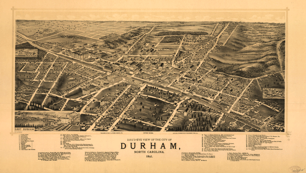 Bird's-eye view of the city of Durham, North Carolina 1891.