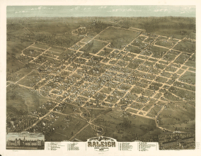 Bird's eye view of the city of Raleigh, North Carolina 1872.