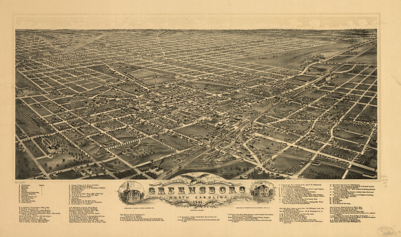 Bird's eye view of the city of Greensboro, North Carolina. 1891.