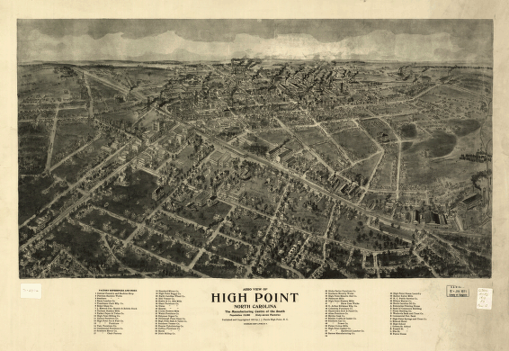 Aero view of High Point, North Carolina by J. J. Farris.