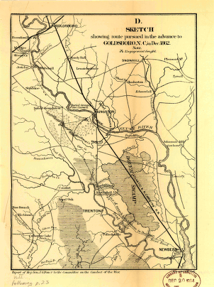 Sketch showing route pursued in the advance to Goldsboro, N.C., in Dec. 1862