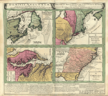 Dominia Anglorum in America Septentrionali. Specialibus mappis Londini primum a Mollio edita, nunc recusa ab Hommanianis Hered.