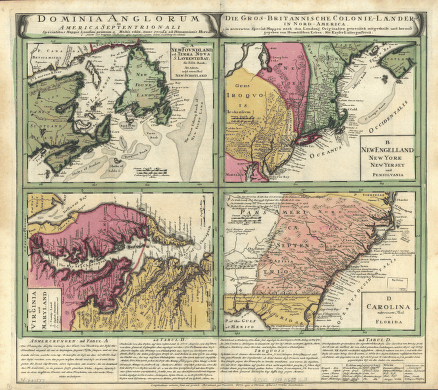 Dominia Anglorum in America Septentrionali. Specialibus mappis Londini primum a Mollio edita, nunc recusa ab Hommanianis Hered.