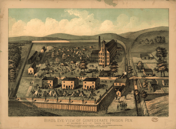 Bird's eye view of Confederate prison pen at Salisbury, N.C., taken in 1864.