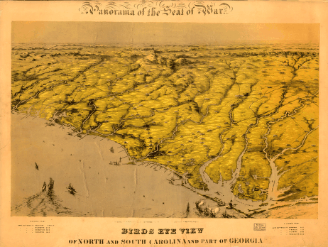 Birds eye view of North and South Carolina and part of Georgia.