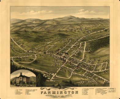 Bird's eye view of the village of Farmington, Stafford County, New Hampshire 1877.