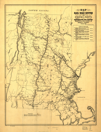 Railroad routes from Rouse's Point to Portsmouth and Boston