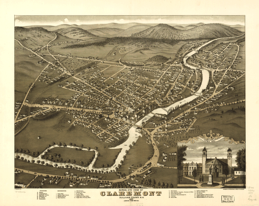 Birds eye view of Claremont, Sullivan County, N.H. 1877. A. Ruger del.