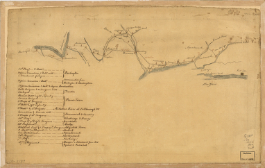 Map of British outposts between Burlington and New Bridge, New Jersey, December 1776.