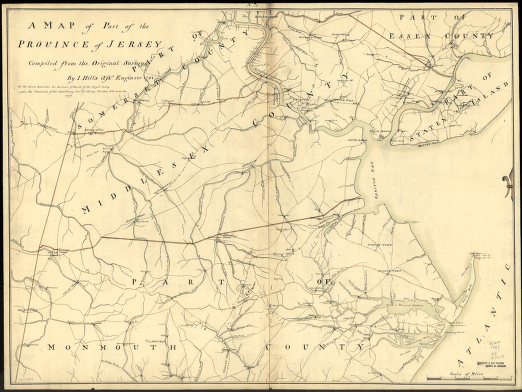 A map of part of the province of Jersey. Compiled from the original surveys by I. Hills, asst. engineer, 1781.