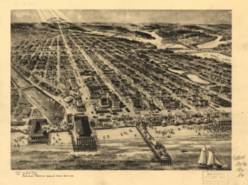Aeroplane view of Asbury Park, N.J. showing location of 'Asbury Park Estates' among the hills on Asbury Ave