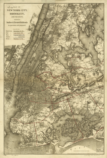 Map of New York City, Brooklyn, and vicinity showing surface & elevated railroads in operation and proposed