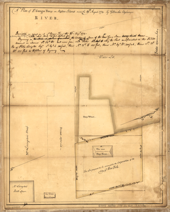 A plan of St. Georges Ferry on Nassau-Island made the 10th August 1774, by G. Bancker, city surveyor.