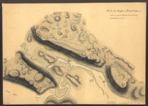 Sketch of the Heights of Kingsbridge 1777, with the proposed redoubts coloured orange
