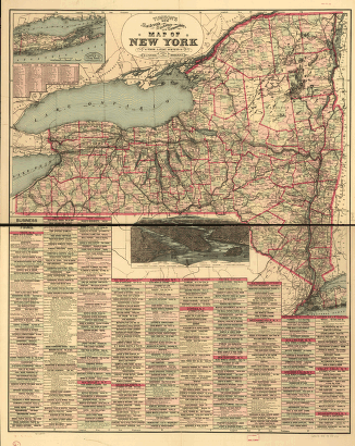 Tunison's railroad, distance, and township map of New York from latest surveys.