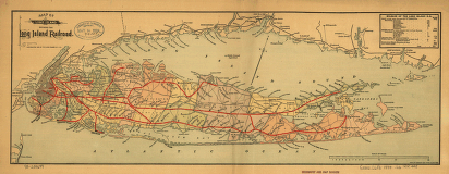 Map of Long Island showing the Long Island Railroad.