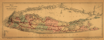 Map of Long Island showing the Long Island Railroad and its leased lines