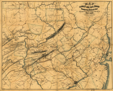 Map of the canals and railroads for transporting anthracite coal from the several coal fields to the city of New York