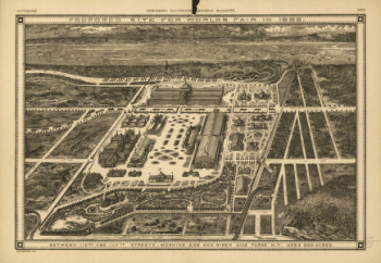 Proposed site for World's Fair in 1883 : between 110th and 125th Streets, Morning Side and River Side Parks, N.Y. Area 300 acres.