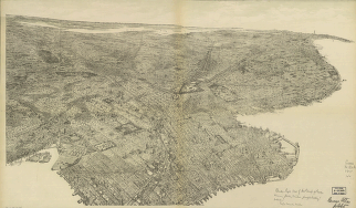 Bird's-eye-view of the borough of Brooklyn showing parks, cemeteries, principal buildings, suburbs