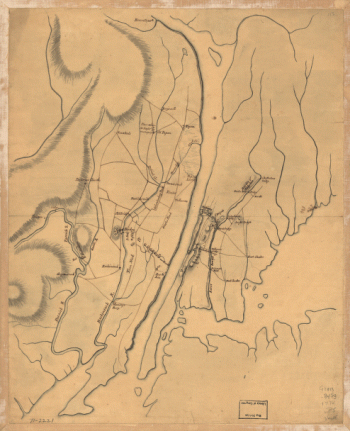 Plan of the country at and in the vicinity of Forts Lee and Independency, showing the position of the British Army.