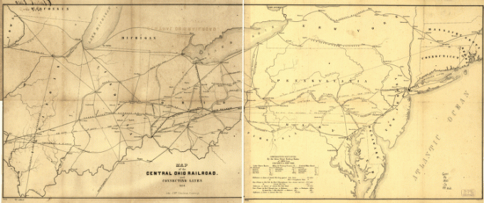 Map of the Central Ohio Railroad and connecting lines.