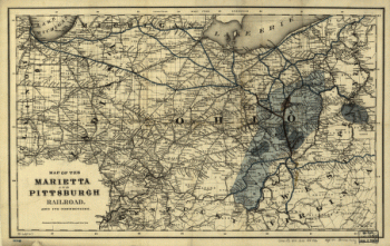 Map of the Marietta and Pittsburgh Railroad and its connections.