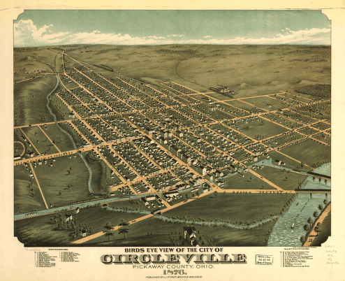 Birds eye view of the city of Circleville, Pickaway County, Ohio 1876. Krebs Lithographing Company.