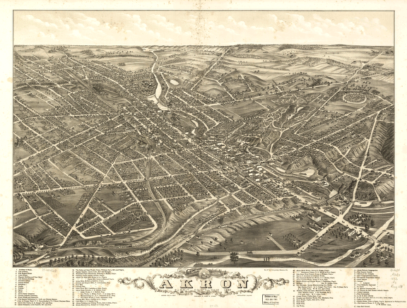 Panoramic view of the city of Akron, Summit County, Ohio 1882. Beck & Pauli, lithographers.